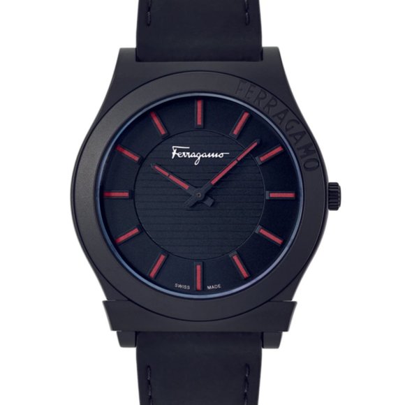 Ferragamo Black Red Accent 41mm Watch New - Picture 1 of 4